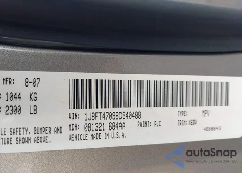 2008 Jeep Compass Sport from USA, damaged, VIN 1J8FT47098D540488